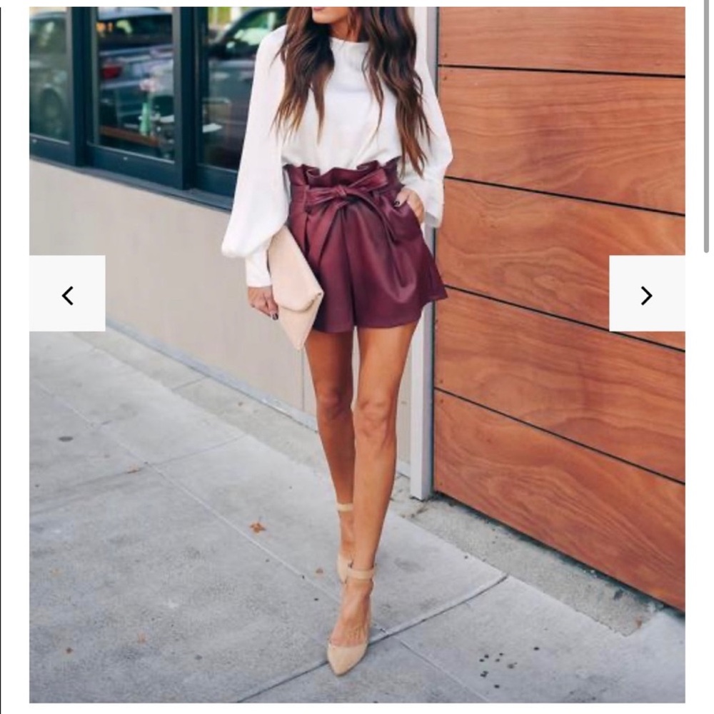 Vici Live Boldly Pocketed Faux Leather Shorts - Merlot